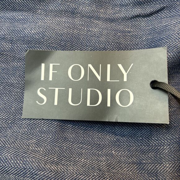 If Only Studio Pinstripe Blue Linen Wide Leg Pants Side Pockets Women SZ 10 NEW - Picture 7 of 10